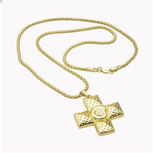 Copper Necklace With Cross Gold Plated, approx 32mm, 2.5mm, 45cm length