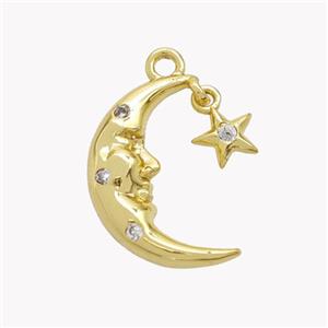 Copper Moon Pendant Pave Zirconia Star Gold Plated, approx 6mm, 12-17mm