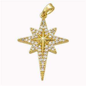 Copper Northstar Pendant Pave Zirconia Gold Plated, approx 20-26mm