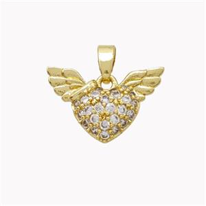 Copper Angel Wings Pendant Pave Zirconia Heart Gold Plated, approx 13-17mm