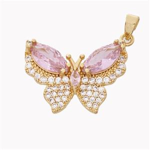 Copper Butterfly Pendant Micropave Zirconia Crystal Gold Plated, approx 15-22mm