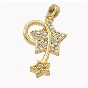 Copper Star Pendant Micropave Zirconia Gold Plated, approx 15-23mm