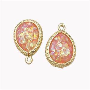 Peach Fire Opal Copper Pendant Teardrop Gold Plated, approx 12-16mm