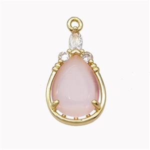 Copper Teardrop Pendant Pave Pink Cateye Glass Gold Plated, approx 12.5-22mm