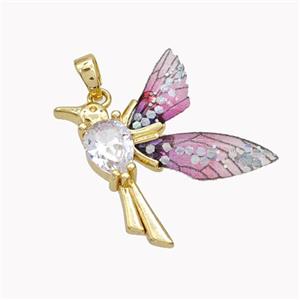 Copper Birds Pendant Pave Zirconia Acrylic Gold Plated, approx 20-22mm