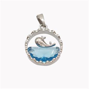 Copper Dolphin Pendant Pave Crystal Glass Platinum Plated, approx 15mm