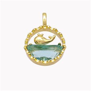 Copper Dolphin Pendant Pave Crystal Glass Gold Plated, approx 15mm