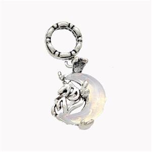 Alloy Moon Pendant Pave Acrylic Antique Silver, approx 11mm, 8mm