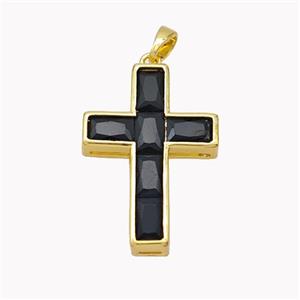 Copper Cross Pendant Pave Black Crystal Glass Gold Plated, approx 18-26mm