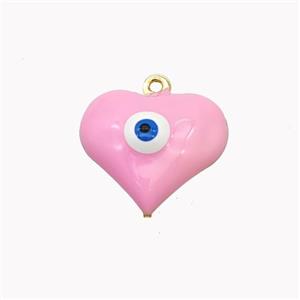 Copper Heart Pendant With Evil Eye Pink Enamel Gold Plated, approx 17mm