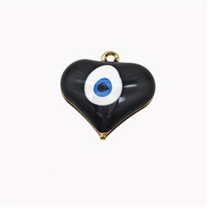 Copper Heart Pendant With Evil Eye Black Enamel Gold Plated, approx 17mm