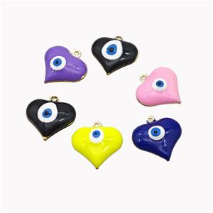 Copper Heart Pendant With Evil Eye Enamel Gold Plated Mixed Color, approx 17mm