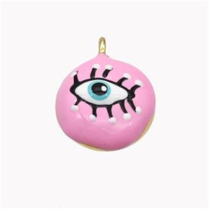 Copper Eye Pendant Pink Enamel Gold Plated, approx 15mm