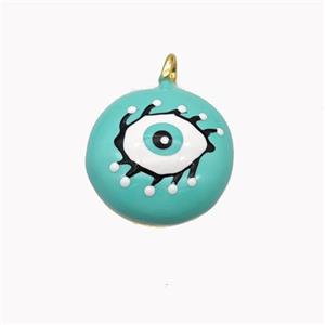 Copper Eye Pendant Green Enamel Gold Plated, approx 15mm