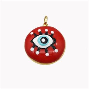 Copper Eye Pendant Red Enamel Gold Plated, approx 15mm