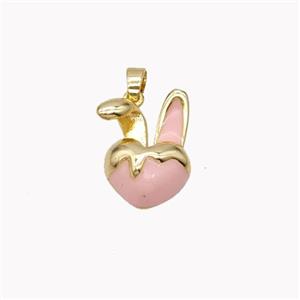 Copper Rabbit Pendant Pink Enamel Gold Plated, approx 12-15mm