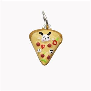 Pizza Charms Copper Pendant Coffee Enamel Platinum Plated, approx 13.5-16mm