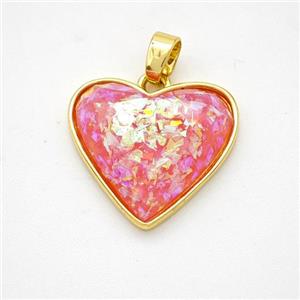 Copper Heart Pendant Pave Red Fire Opal Gold Plated, approx 18mm