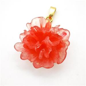 Red Resin Flower Pendant, approx 25mm