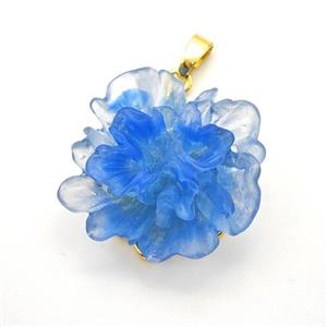 Blue Resin Flower Pendant, approx 25mm