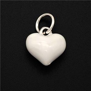 Copper Heart Pendant White Enamel Platinum Plated, approx 12.5mm