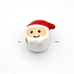 Christmas Santa Claus Charms Copper Beads White Red Enamel Large Hole Platinum Plated, approx 10-13mm, 4mm hole