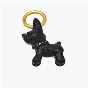 Copper Dog Pendant Black Enamel Gold Plated, approx 12-14mm