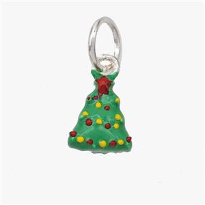 Christmas Tree Pendant Copper Pendant Green Enamel Platinum Plated, approx 8-10mm