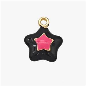 Copper Star Pendant Black Pink Enamel Gold Plated, approx 12mm