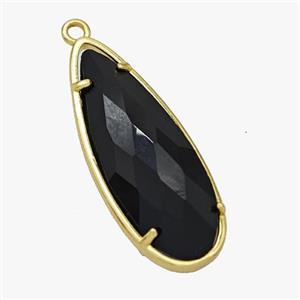 Black Crystal Glass Teardrop Pendant Faceted Gold Plated, approx 14-34mm