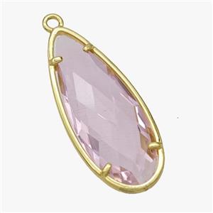 Pink Crystal Glass Teardrop Pendant Faceted Gold Plated, approx 14-34mm