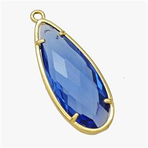 Blue Crystal Glass Teardrop Pendant Faceted Gold Plated, approx 14-34mm