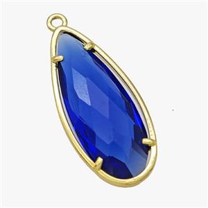 Deepblue Crystal Glass Teardrop Pendant Faceted Gold Plated, approx 14-34mm