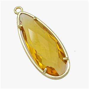 Golden Crystal Glass Teardrop Pendant Faceted Gold Plated, approx 14-34mm