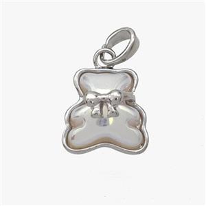 Copper Bear Pendant Pave Acrylic Platinum Plated, approx 13mm