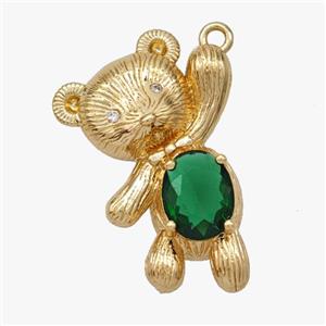 Copper Bear Pendant Pave Green Crystal Glass Gold Plated, approx 20-28mm