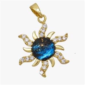 Copper Sun Pendant Pave Acrylic Zirconia Gold Plated, approx 20mm