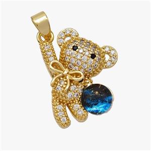 Copper Bear Pendant Pave Acrylic Zirconia Gold Plated, approx 14-18.5mm