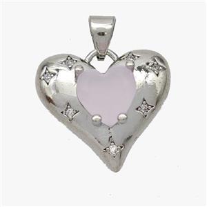 Copper Heart Pendant Pave Matte Crystal Glass Zirconia Platinum Plated, approx 18mm