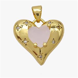 Copper Heart Pendant Pave Matte Crystal Glass Zirconia Gold Plated, approx 18mm