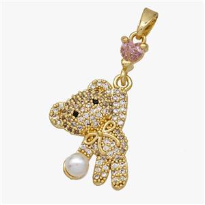 Copper Bear Pendant Pave Zirconia Gold Plated, approx 4mm, 14-20mm