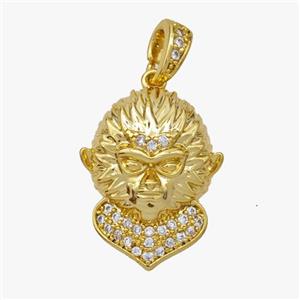 Monkey King Charms Copper Wukong Pendant Micropave Zirconia Gold Plated, approx 15-20mm, 5-7mm