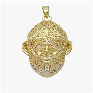 Monkey King Charms Copper Wukong Pendant Micropave Zirconia Gold Plated, approx 22-24mm