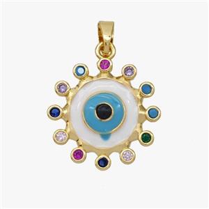 Copper Evil Eye Pendant White Blue Enamel Gold Plated, approx 17mm