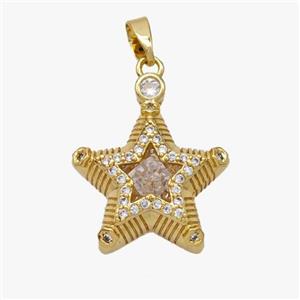 Copper Star Pendant Pave Crystal Glass Zirconia Gold Plated, approx 18mm