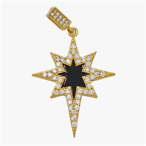 Copper Northstar Pendant Pave Zirconia Black Enamel Gold Plated, approx 24-30mm, 3-5mm