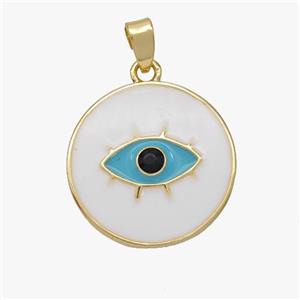 Copper Eye Pendant Teal White Enamel Gold Plated, approx 18mm