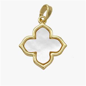 Copper Clover Pendant Pave Shell Gold Plated, approx 18mm