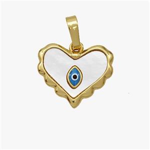 Copper Heart Eye Pendant Pave Shell Gold Plated, approx 14-16mm