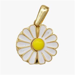 Copper Daisy Pendant White Enamel Flower Gold Plated, approx 16mm